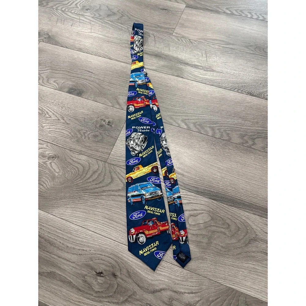Vintage Ford Navistar Diesel Power Stroke Truck Engine Navy Novelty Silk Tie